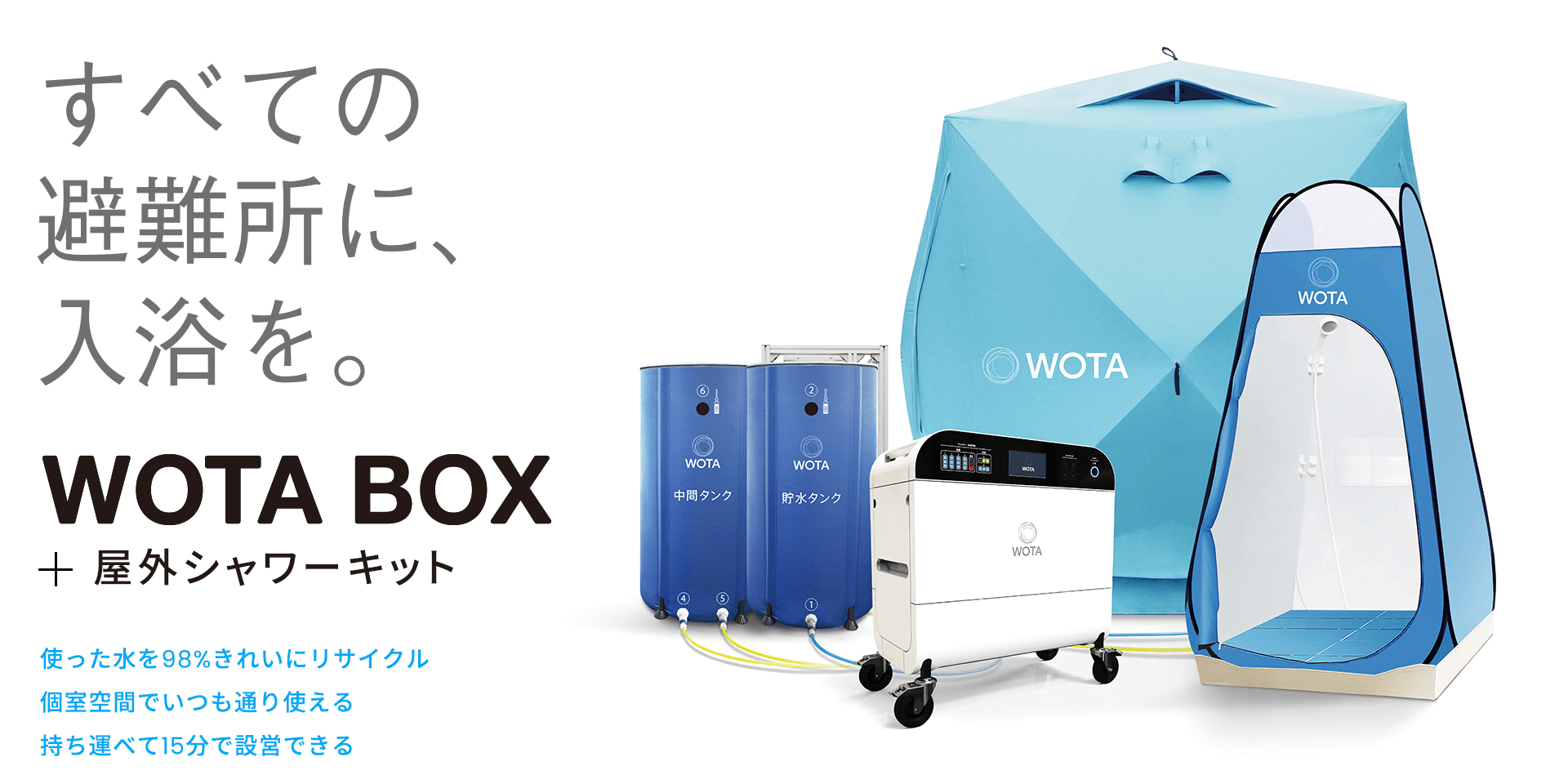 すべての避難所に入浴を。WOTA BOX シャワーキット